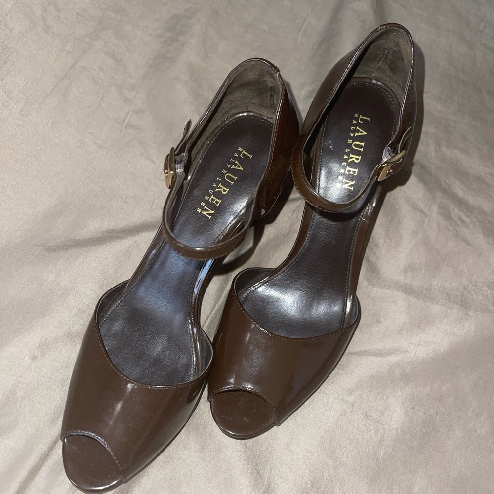Ralph Lauren Peek-a-Boo Strappy Wedge Heels